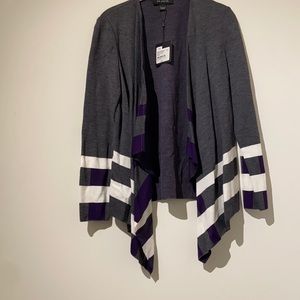 ST. JOHN Charcoal grey with white and purple detailing and draped front